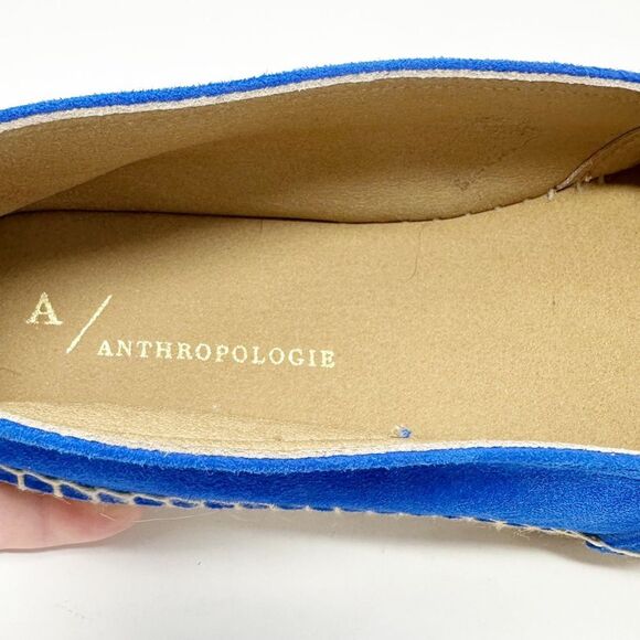 ANTHROPOLOGIE RUFFLED BLUE SUEDE ESPADRILLES 38 (7.5) - Picture 10 of 12